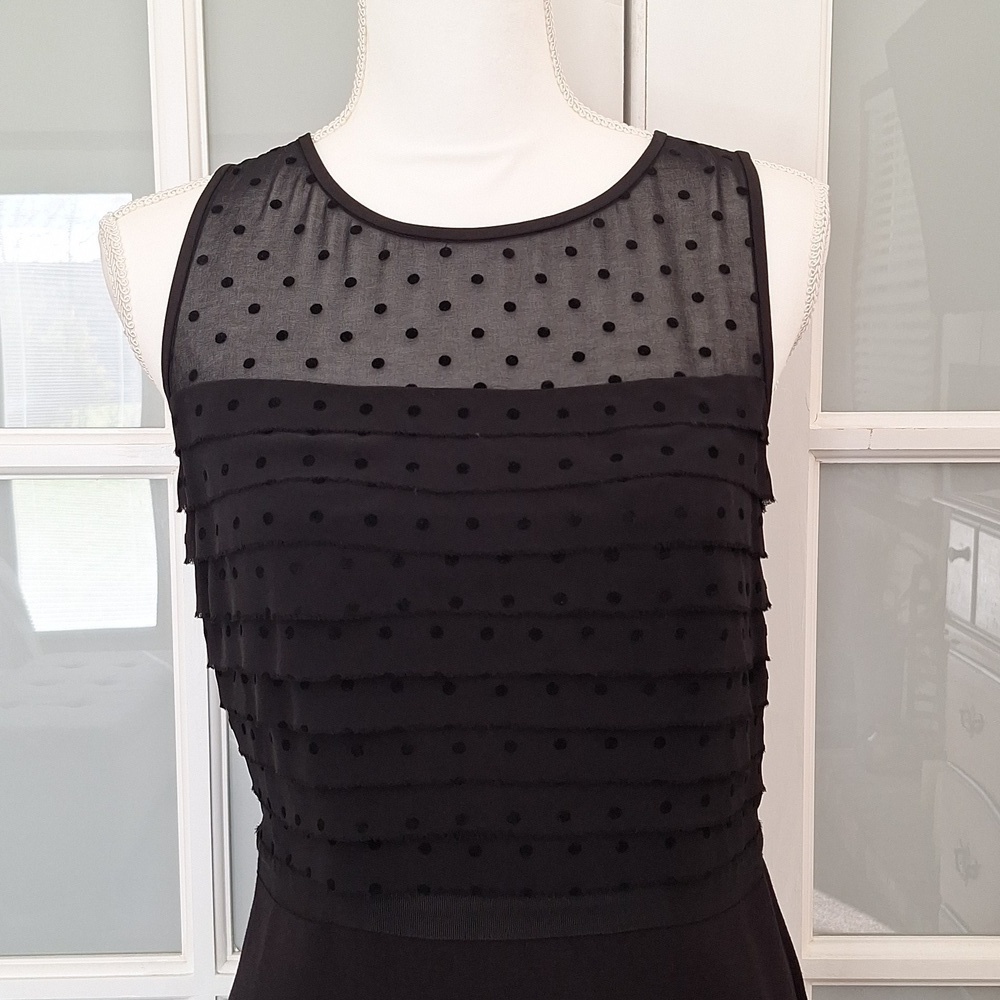 LOFT Black Polka Dot Layered Sheath Dress - Picture 6 of 14